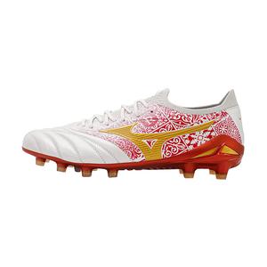 Амортизирующие противоскользящие и износостойкие футбольные бутсы унисекс бело-красные Mizuno