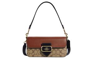 Сумка через плечо из телячьей кожи большая женская цвета хаки и коричневый COACH