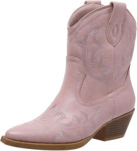 Женские ковбойские сапоги HINDOLA, средняя длина голенища, вышитые, короткие вестерн-сапожки с низким массивным каблуком, заостренным носком и ботильонами, Pink Ankle Cowboy Boots