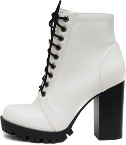 Soda Chalet - модные ботильоны в военном стиле на шнуровке с каблуком и боковой молнией, White