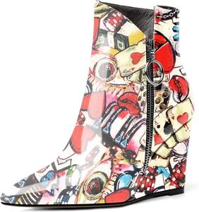 Женские ботильоны Eldof на танкетке с острым носком и молнией, короткие ботинки на каблуке 3,5 дюйма для ходьбы, Patent Multicolor