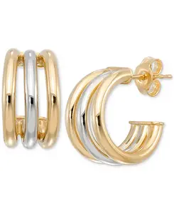 Полированные тройные сверхмаленькие серьги-кольца из 10-каратного белого и желтого золота, 0,39 дюйма Macy'S, two-tone