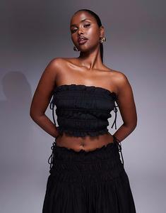 Топ-бандо Soulie с отделкой из льна, оборками и завязкой, черного цвета Wanderdoll