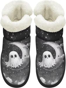 Мини-снежные ботинки для женщин, с противоскользящей подошвой, на меху, теплые ботильоны для зимы, для улицы и дома, размеры США 4,5-12 Chririnla, Kawaii Ghost