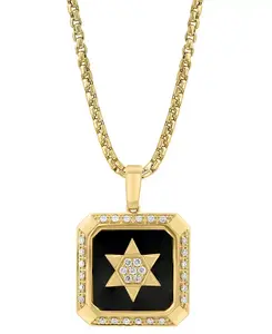 Мужское ожерелье Effy с квадратным кулоном 22 дюйма из 14-каратного золота с ониксом и бриллиантами в форме звезды Effy Collection, onyx