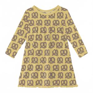 Платье-халат для девочки с длинными рукавами из льна, гигантский крендель Kickee, Flax Giant Pretzel