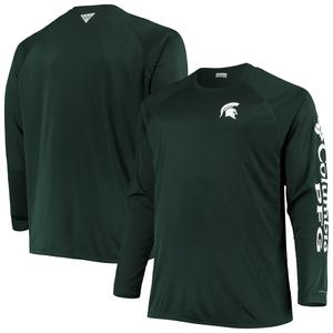 Мужская футболка реглан с длинными рукавами Columbia Green Michigan State Spartans Big & Tall Terminal Tackle Omni-Shade