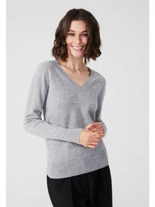 Кашемировый свитер с V-образным вырезом светло-серого меланжевого цвета Style Republic