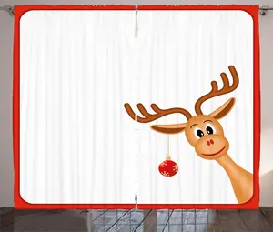 Рождественская штора ABAKUHAUS в деревенском стиле, тема Рождества и оленей, присборенная тесьма для спальни с петлями и крючками, 280 x 175 см, бледно-карамельный и красный Abakuhaus