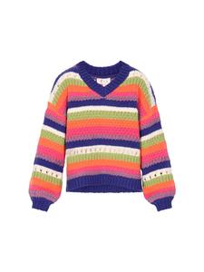 Женский свитер синего цвета с разноцветными вставками IZIA