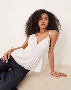Топ на бретельках ASOS DESIGN белого цвета с присборенной талией