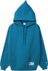 Толстовка с длинным рукавом, хлопок, производство США, свободный крой, с одним точечным логотипом, капюшоном, спортивный стиль Champion, синий/зеленый