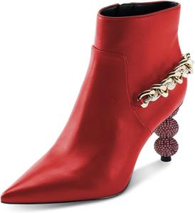 Женские ботильоны YDN на цепочке, с металлической жемчужиной, заклепками, на среднем каблуке, с заостренным носком и боковой молнией, для вечеринки, свидания, выпускного, размеры US 4-16, Red