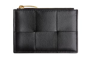 Кошелёк унисекс чёрный из кожи коровы и овчины Bottega Veneta