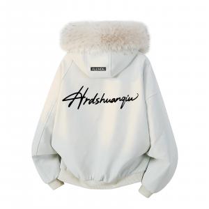 Пуховик Unisex Hooded Thickened Puffer Jacket HUANQIU, бежевый оранжевый (detachable fur collar version)