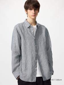 Льняная рубашка (в полоску) Uniqlo, 08 dark grey