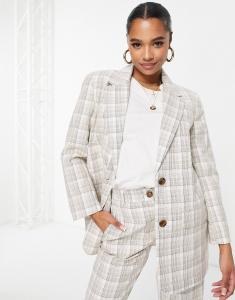 Узкий пиджак в светлую клетку ASOS DESIGN Petite mix & match