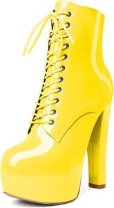 Женские ботильоны Esvowido с платформой, массивным каблуком, высоким каблуком, круглым носком, сексуальные шнуровки, короткие ботинки с боковой молнией, Yellow