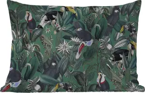 Подушка для улицы - Цветы - Птица - Коллаж - 50x30 см - Устойчива к погодным условиям - Подушка для отдыха - Подушка для дивана - Украшение для гостиной MuchoWow