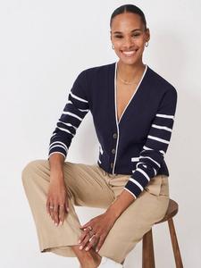 Кардиган с V-образным вырезом и карманом в полоску Crew Clothing, Navy/White