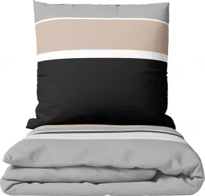 Комплект постельного белья из хлопка 155x220 см 80x80 см Серо-бежевый в полоску с застежкой-молнией 4 предмета leonado vicenti