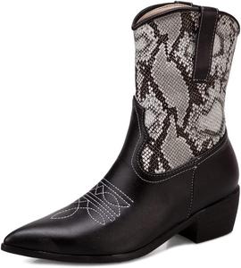 Женские классические вестерн-ботильоны VOKLIN с остроконечным носком, на низком каблуке, стиль Челси, короткие ковбойские сапоги, Black-Velvet Lined