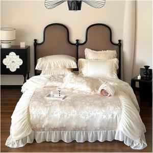 Generic Комплект постельного белья жаккард из египетского хлопка с плиссированными кружевными рюшами Fitted Bed Sheet