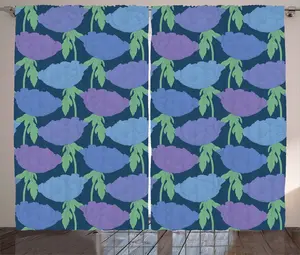 Штора в деревенском стиле Пион от ABAKUHAUS, стебли и листья древовидного пиона, присборенная штора для спальни с петлями и крючками, 280 x 175 см, цвет темно-синий, фиолетовый Abakuhaus