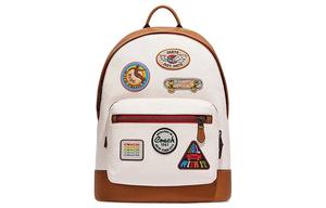 Кожаная сумка-рюкзак West Cow с текстильной спинкой обычная женская бело-коричневая COACH