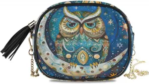 Женская сумка-кроссбоди ALAZA в стиле бохо с изображением совы, звезды и луны, из искусственной кожи, с кисточкой.