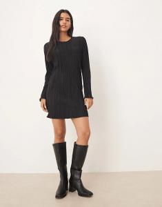 Мини-платье JDY с плиссированными рукавами-фонариками, черное