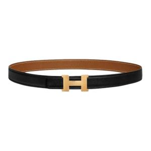 Hermes Женский кожаный пояс с золотым покрытием, черный, ширина 2,4 см