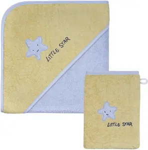 Комплект полотенец Wörner "Полотенце банное с капюшоном Little Star 100/100 с рукавицей", (экономный набор, 2 шт.), с вышивкой звездочкой с надписью (2 шт.), цвет gelb/chrom