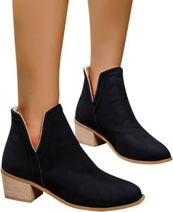 Женские ботильоны ZBYY с острым носком, невысоким каблуком, вырезом V, из искусственной кожи, стиль Челси, на молнии, повседневные западные ботинки, 5.5 Black