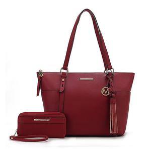 Женская большая сумка-тоут из веганской кожи MKF Collection Gloria с кошельком от Mia K, 2 предмета, красный