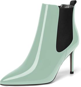 Женские уличные ботильоны NUMALEO с острым носком, модные, на высокой шпильке, лакированные, на 3,3 дюйма, Black Turquoise