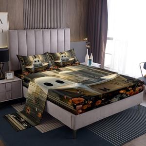 Erosebridal Комплект постельного белья Happy Halloween для детей и подростков в готическом стиле с принтом призраков и надписью Trick or Treat, Green Beige