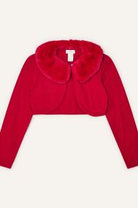 Кардиган с воротником из искусственного меха, супермягкий, 100% хлопок Monsoon, красный