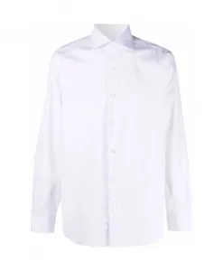 Белая рубашка из смесовой хлопковой ткани с отложным воротником. Barba, белый