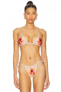 Бикини-топ "Satin tiny ties" от Good American, champagne tropical hibiscus001