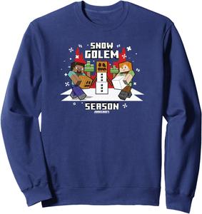 Футболка с изображением снежного голема из Minecraft на рождественскую тематику, синяя