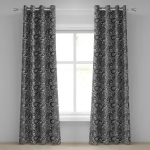 Штора на люверсах ABAKUHAUS с узором пейсли, азиатский узор с религиозными символами и традиционными элементами, декоративная, двухпанельная, 280 см x 245 см, цвет белый с темно-серым Abakuhaus