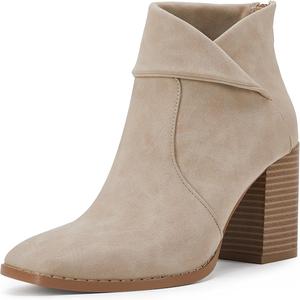 Женские ботильоны LAICIGO с квадратным носком, высокой массивной подошвой, на высокой платформе, с крест-накрест и молнией, Apricot