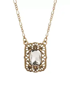 Ожерелье с квадратным кулоном золотистого оттенка и кристаллами 2028, white
