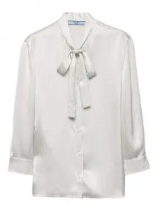 Шелковая блузка с бантом на шее Prada, нейтральный