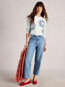 Топ с рукавами в полоску Clara с цветочным принтом White Stuff, White/Multi