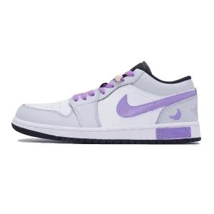 Air 1 East Trendy Style устойчивые к истиранию низкие кеды Unisex серо-фиолетовые в винтажном баскетбольном стиле Jordan, белый серый фиолетовый