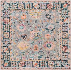 Ковер SAFAVIEH, 153 x 153 см, Blossom Collection — Grey & Pink, ручной работы из шерсти, цветочный дизайн, идеально для гостиной, столовой, спальни (BLM468F)
