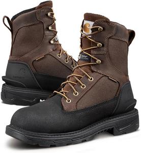 Мужские ботинки Carhartt Ironwood с водонепроницаемой и утепленной защитной ноской - 20 см усиленный кожаный верх и ткань Carstrong, с противоскользящей подошвой, черный/коричневый