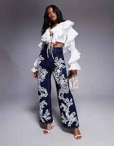 Джинсы прямого кроя ASOS LUXE Cornelli с отделкой, темно-синего цвета